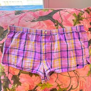 aerie american eagle y2k 2000s vintage plaid purple pink yellow boxer shorts